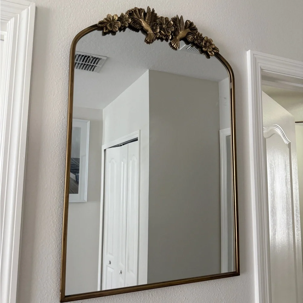 Elegant Gold Wall Mirror with Floral Design
